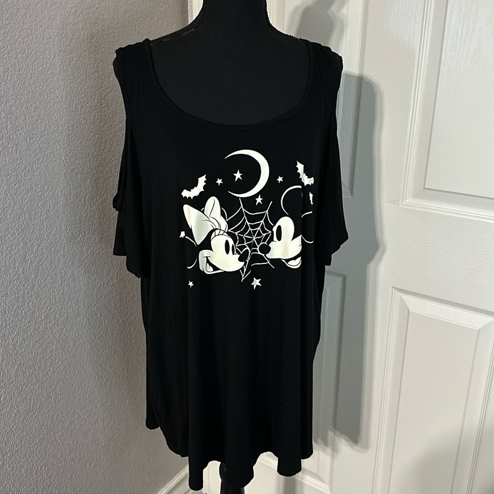 Torrid Disney Minnie and Mickey Mouse Glow in the Dark Cold Shoulder Top - 3/3X